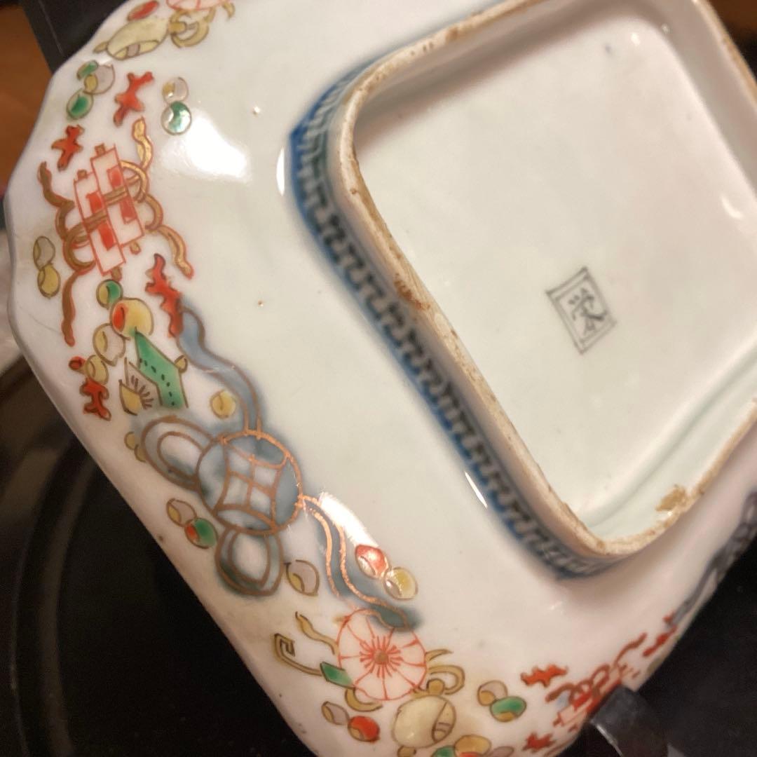 A913 古伊万里 染錦手 変形角皿 梅と文人紋様 5枚 - メルカリ