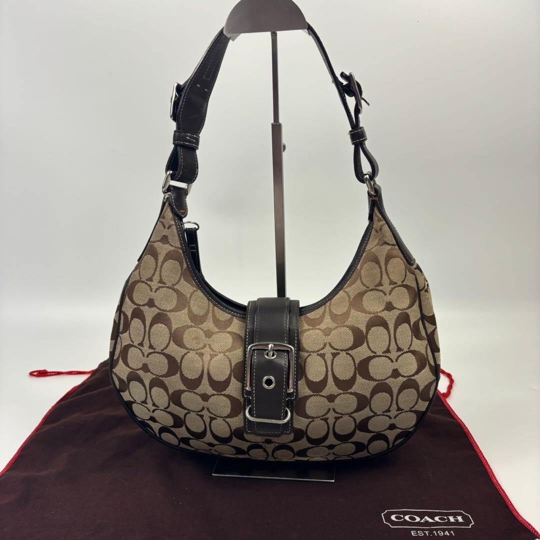 極美 COACHコーチ harfmoon soho leather 6363 Coach 6363 Grey Signature C Crescent Soho Shoulder Bag