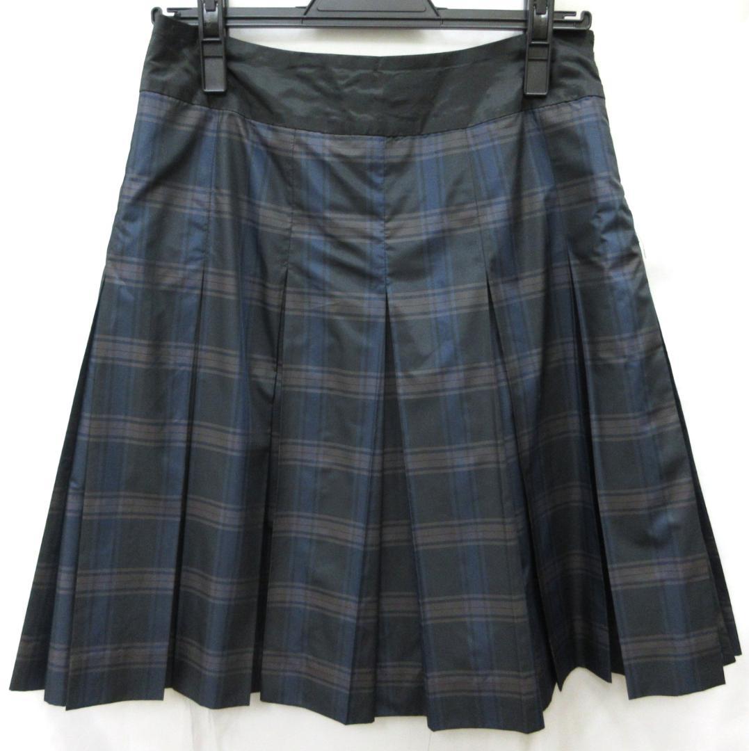 PRADA プラダ ナイロン チェックスカート ネイビー 38 （114）a PRADA(プラダ) 17SS Checked skirt with ruffled hem 裾フリル装飾