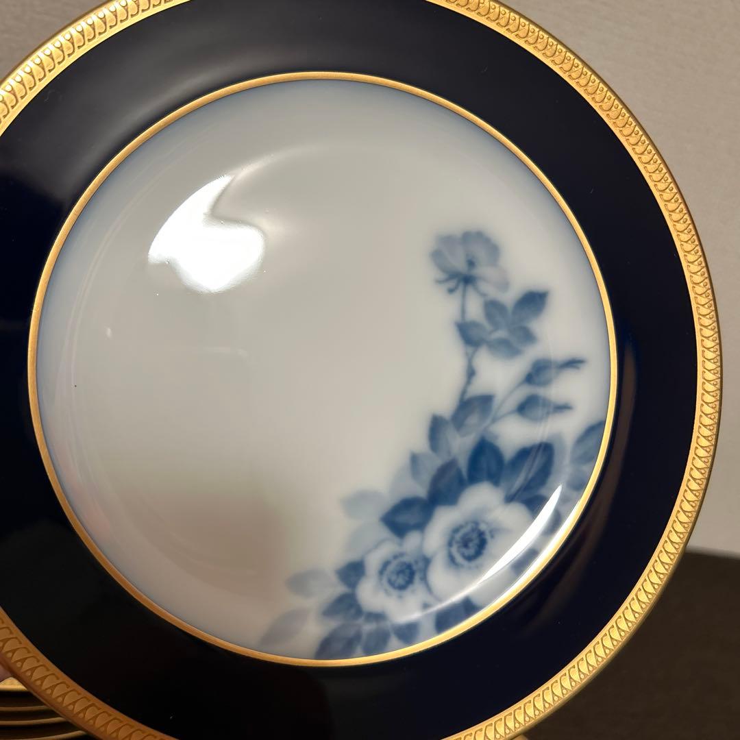大倉陶園　瑠璃片葉金蝕　岡染め椿　デザートプレート　20.5cm ブルーローズ