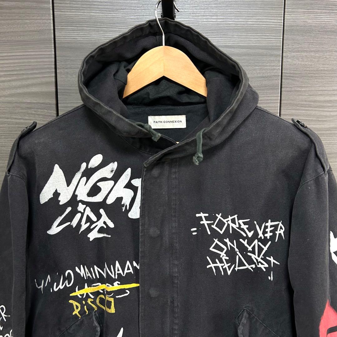 フェイスコネクション モッズコート ペイント加工 ロング丈 ブラック M