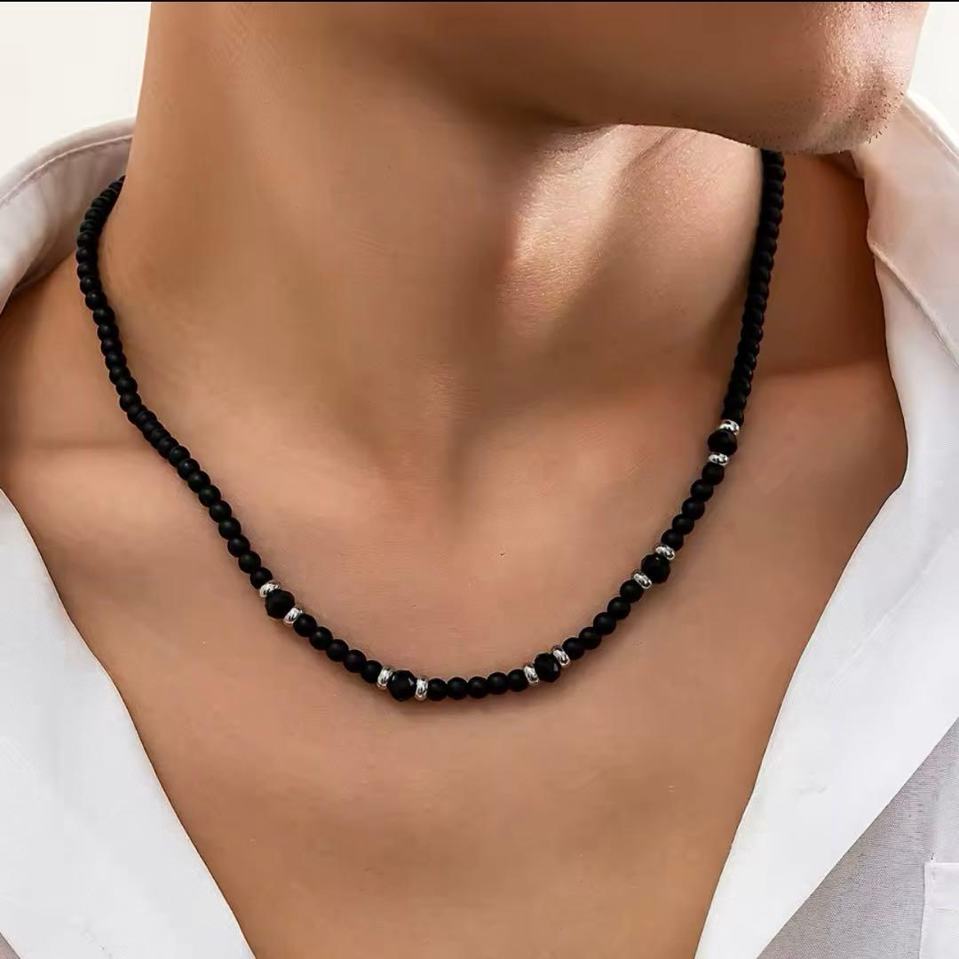 ネックレス メンズ アクリルクリスタルビーズネックレス ブラック