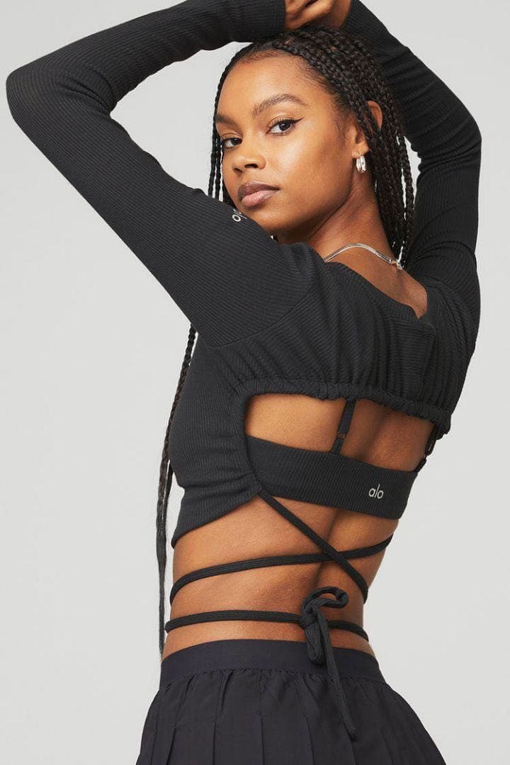 クロスバック長袖ヨガウェア ブラック HYS SHOP レディース バックダブルクロスカップ付きヨガピラティス