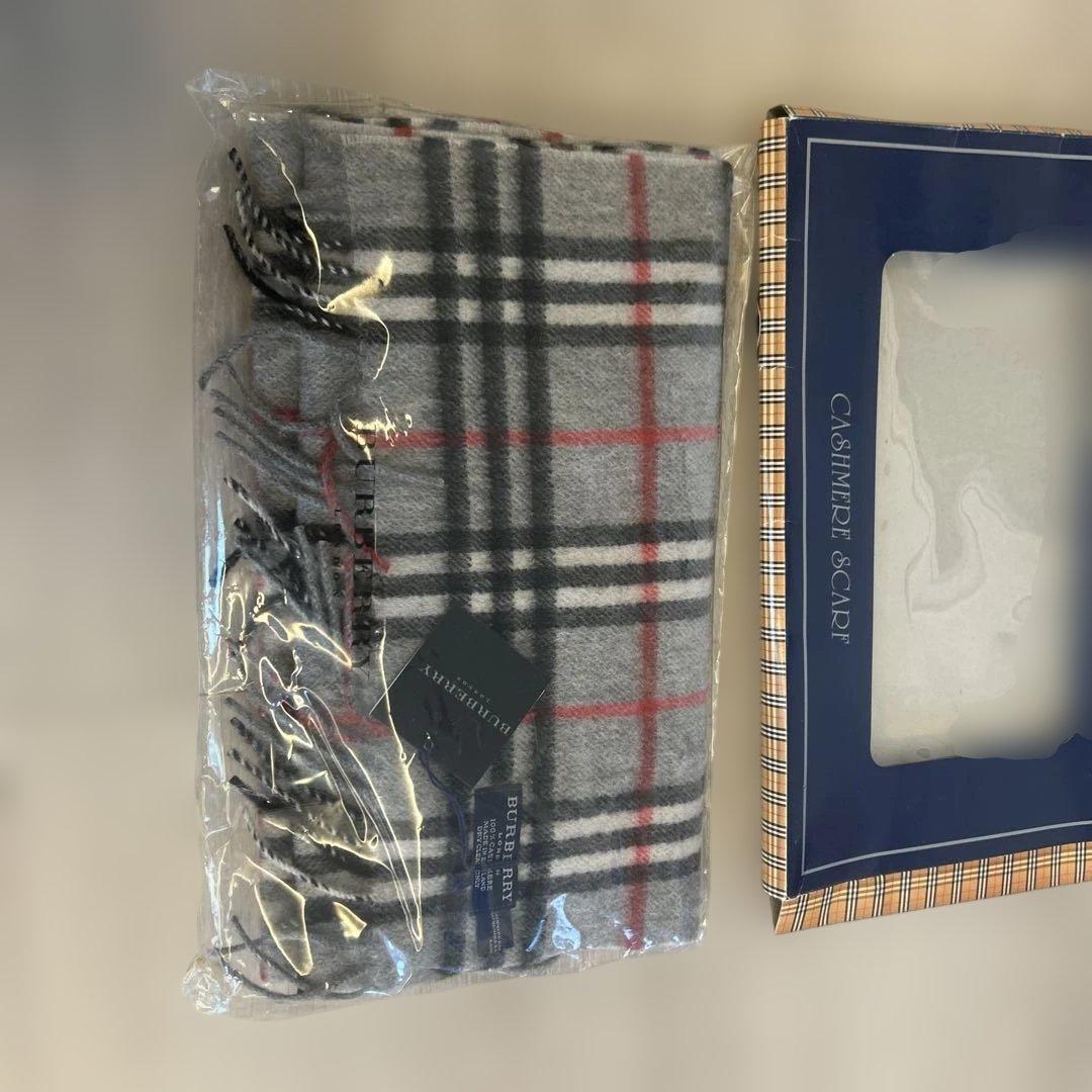 BURBERRY カシミヤスマフラー グレー チェック 新品箱あり