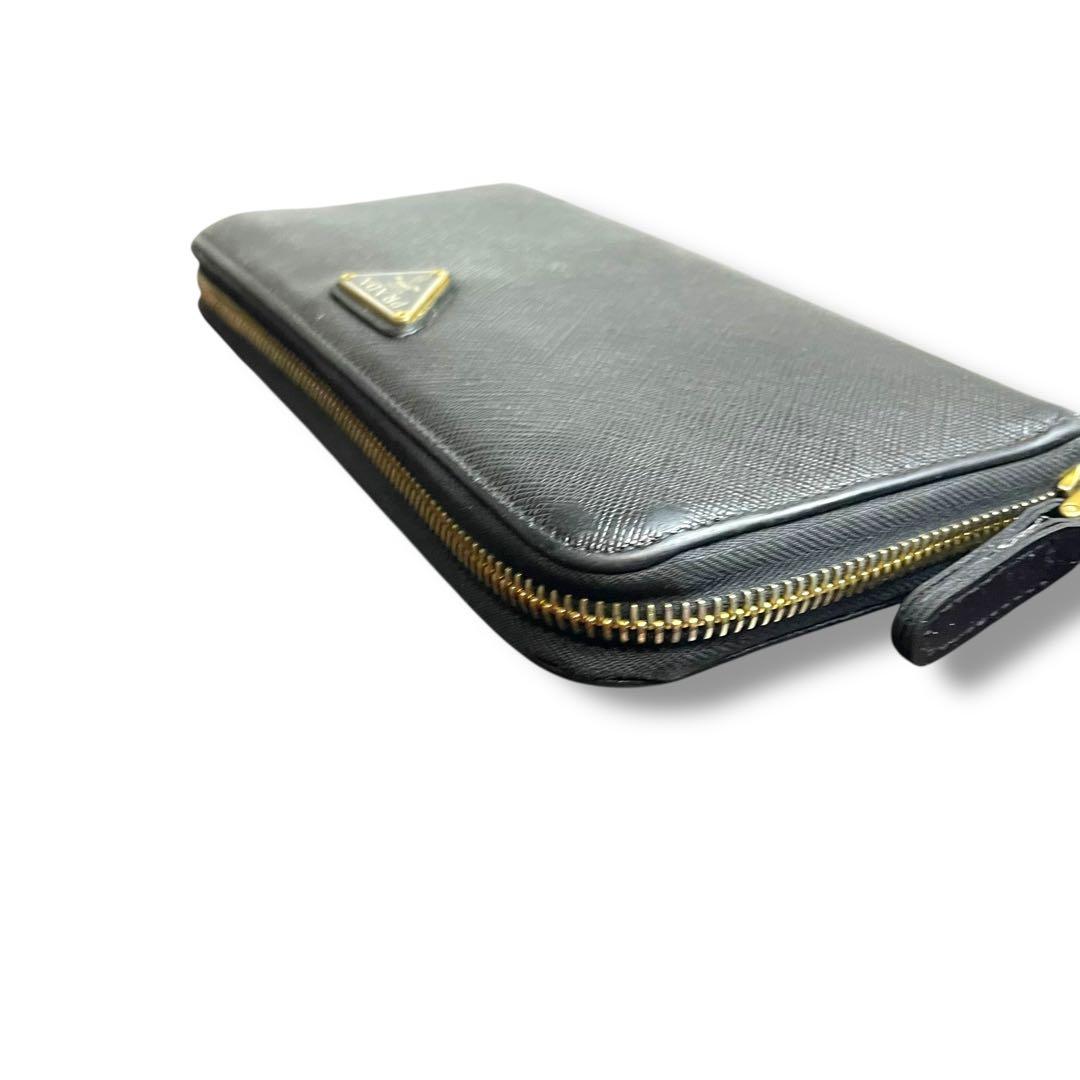 高級】PRADA プラダ ラウンドジップ 長財布 レザー 黒 三角ロゴ