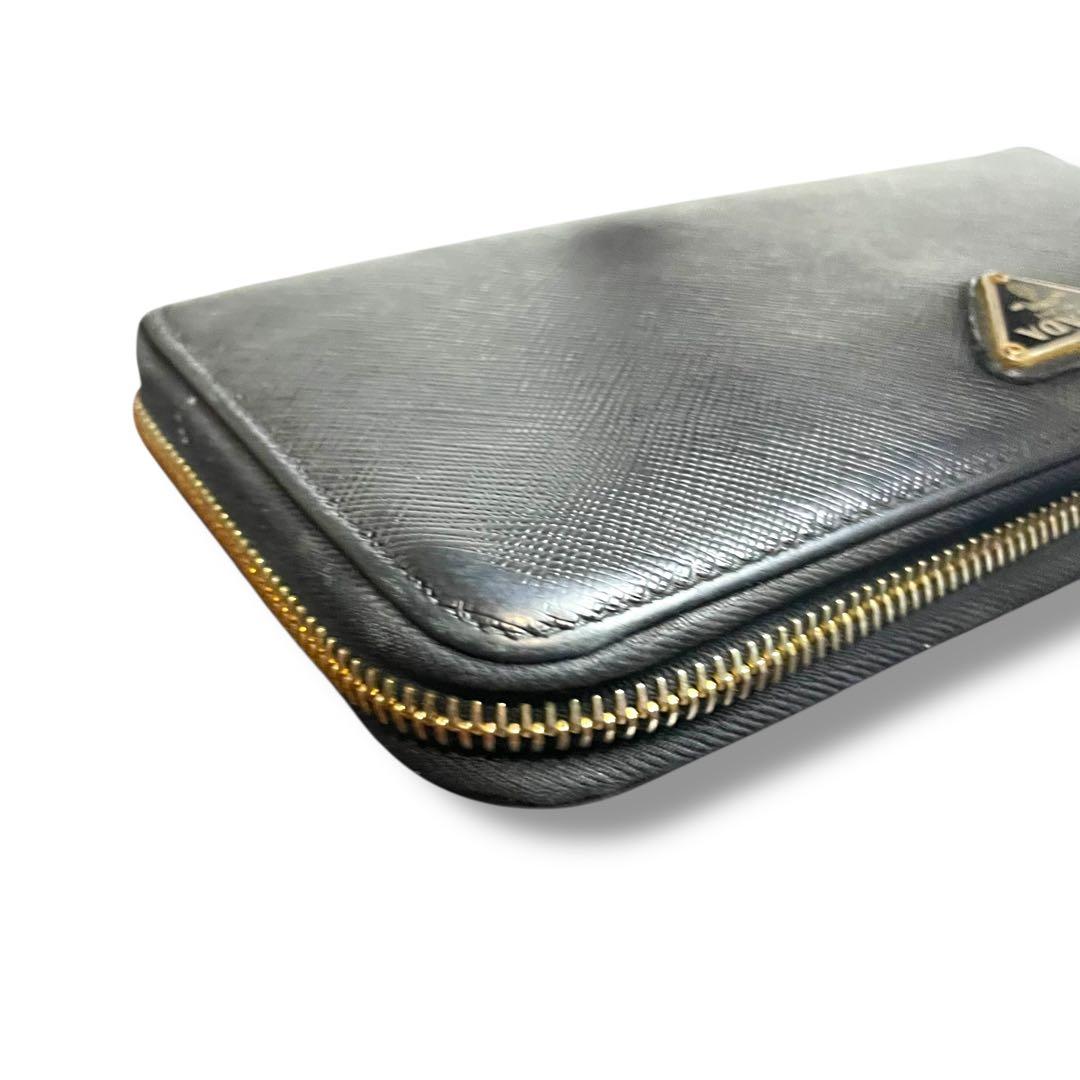 高級】PRADA プラダ ラウンドジップ 長財布 レザー 黒 三角ロゴ