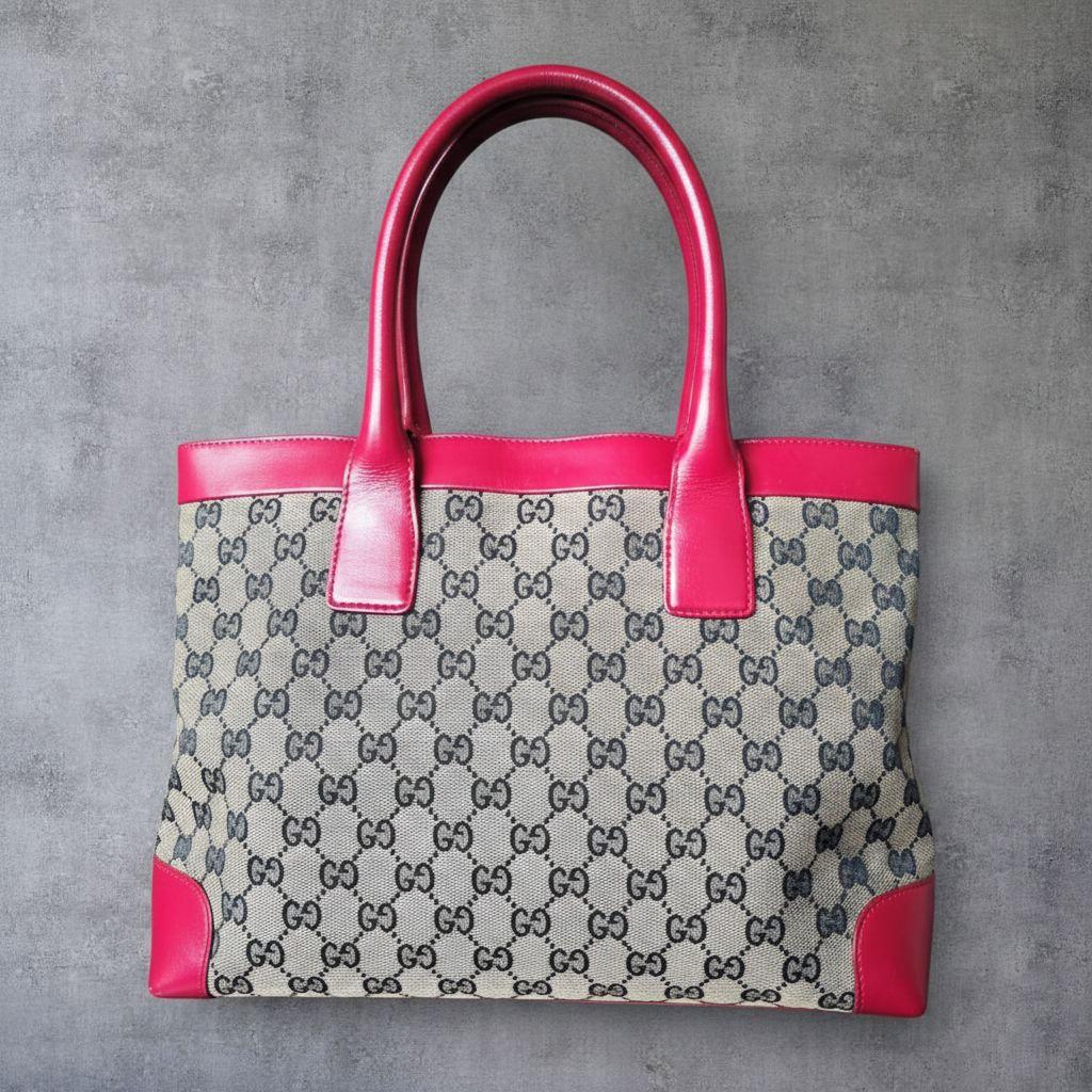 美品】GUCCI グッチ GGキャンバス レザー トートバッグ レッド 赤