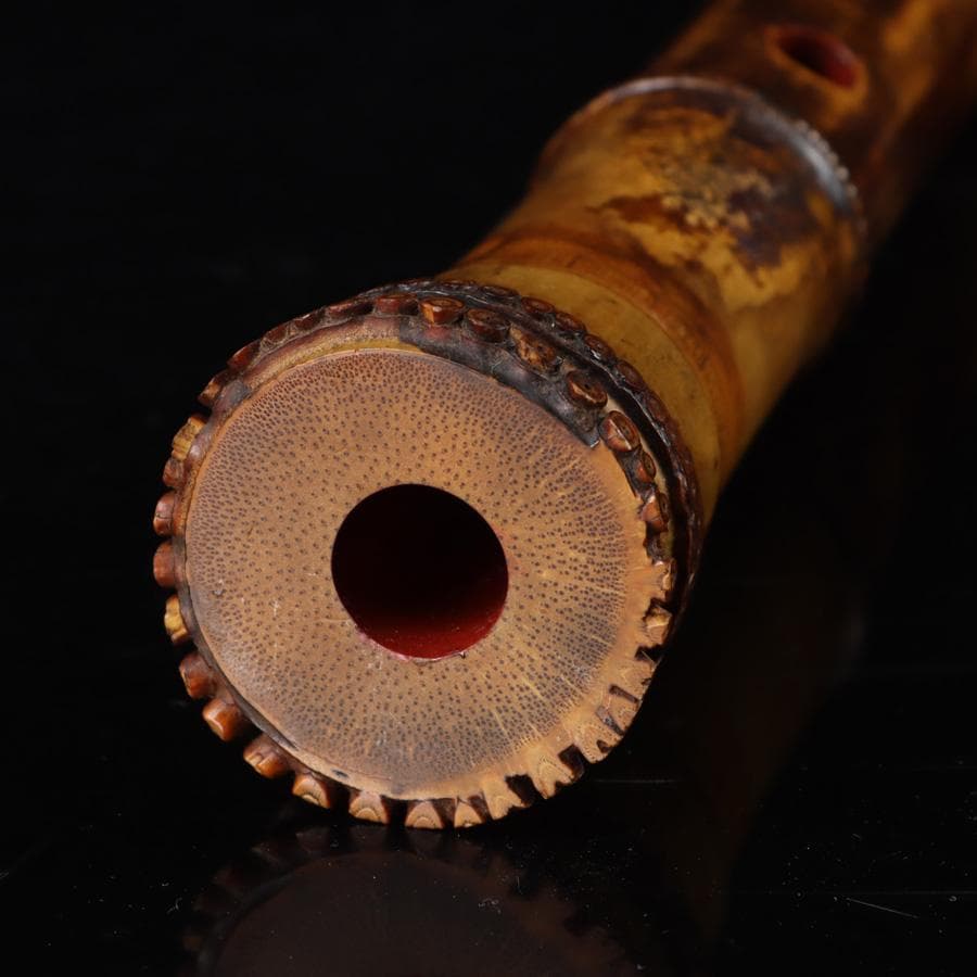 Y3273-5 琴古流 尺八 隆風銘 銀三線 螺鈿細工 全長61.5㎝