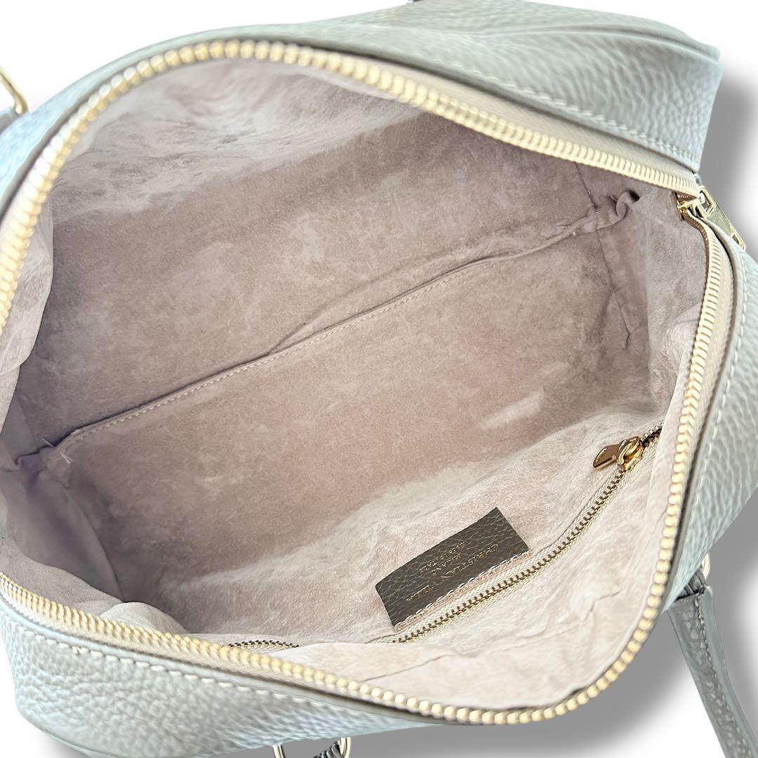 未使用級 クリスチャンヴィラ ボストン 2way バッグ シボ革 牛革 トープ