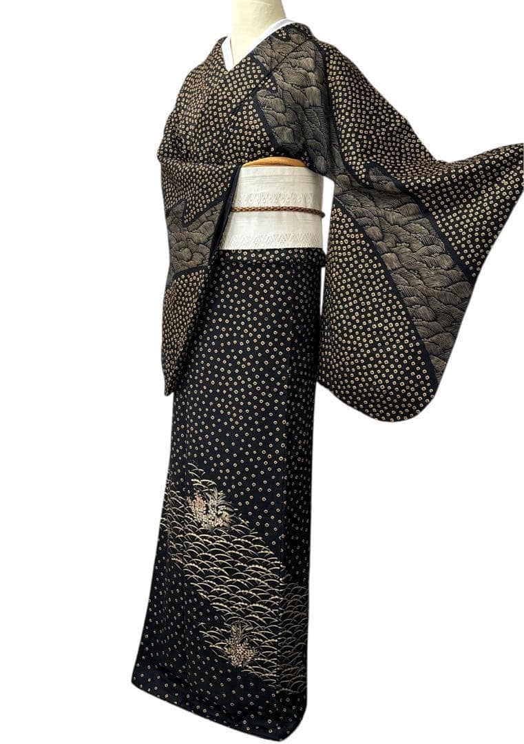A147愛華 訪問着総絞り　正絹　波　花　身丈165cm