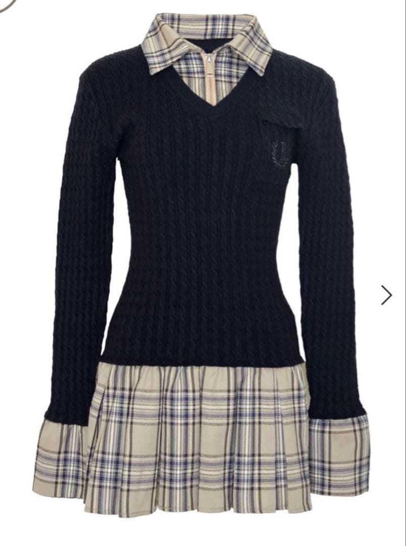 新品タグ付き Randy カービーニットチェックドッキングワンピース ベージュ