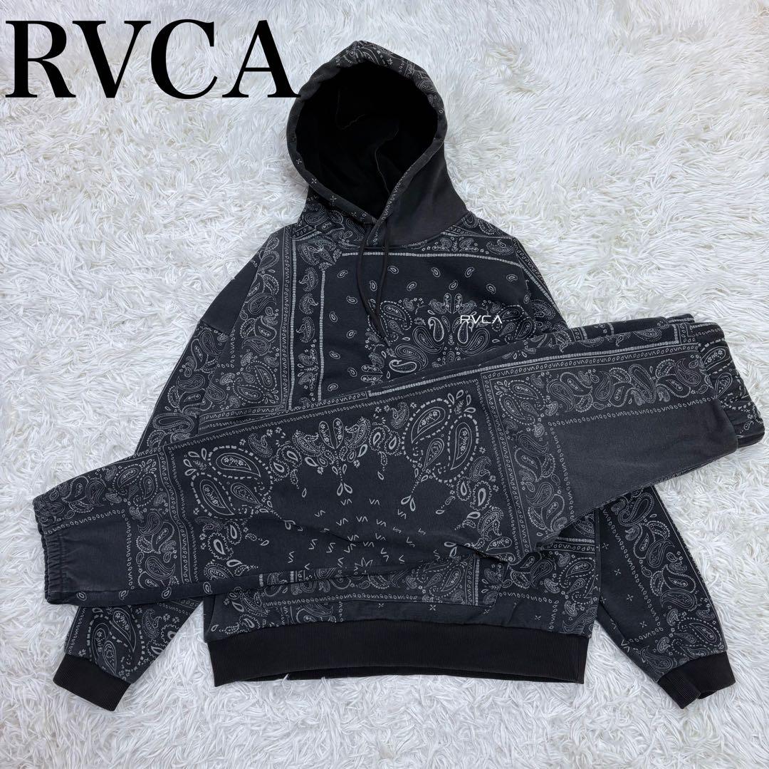 RVCA ルーカ セットアップ ペイズリー柄 防水 パーカーフーデイS 黒