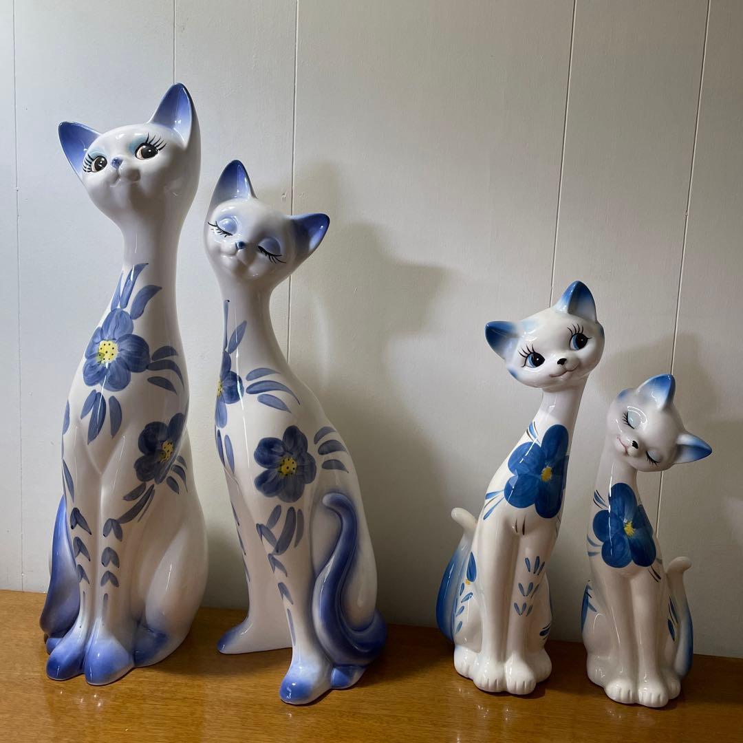 猫の置物　陶器　大小４個セット　昭和レトロ c2c4e7b56f808c3a7719560a509d5c