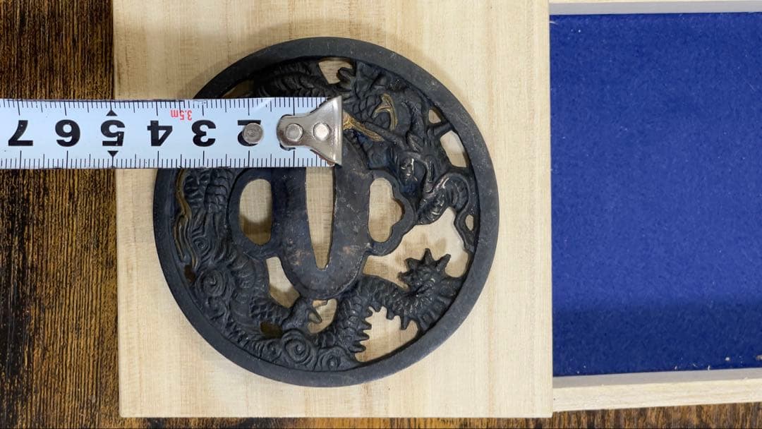 刀鍔 龍図の透かし鍔 孝行作 木箱付き 古美術 アンティーク