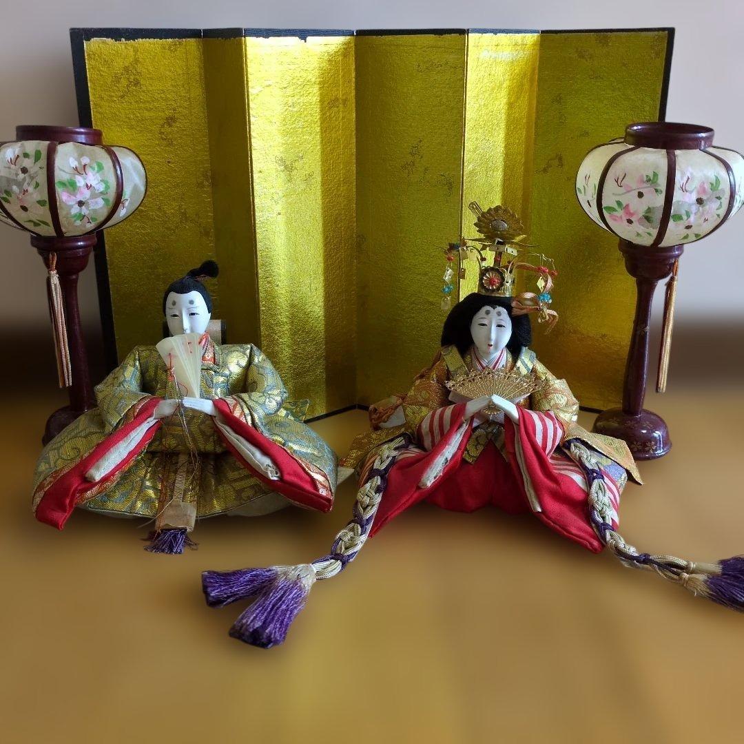 昭和初期 雛人形 ひな祭り セット 2体と屏風 灯篭 レトロ - メルカリ