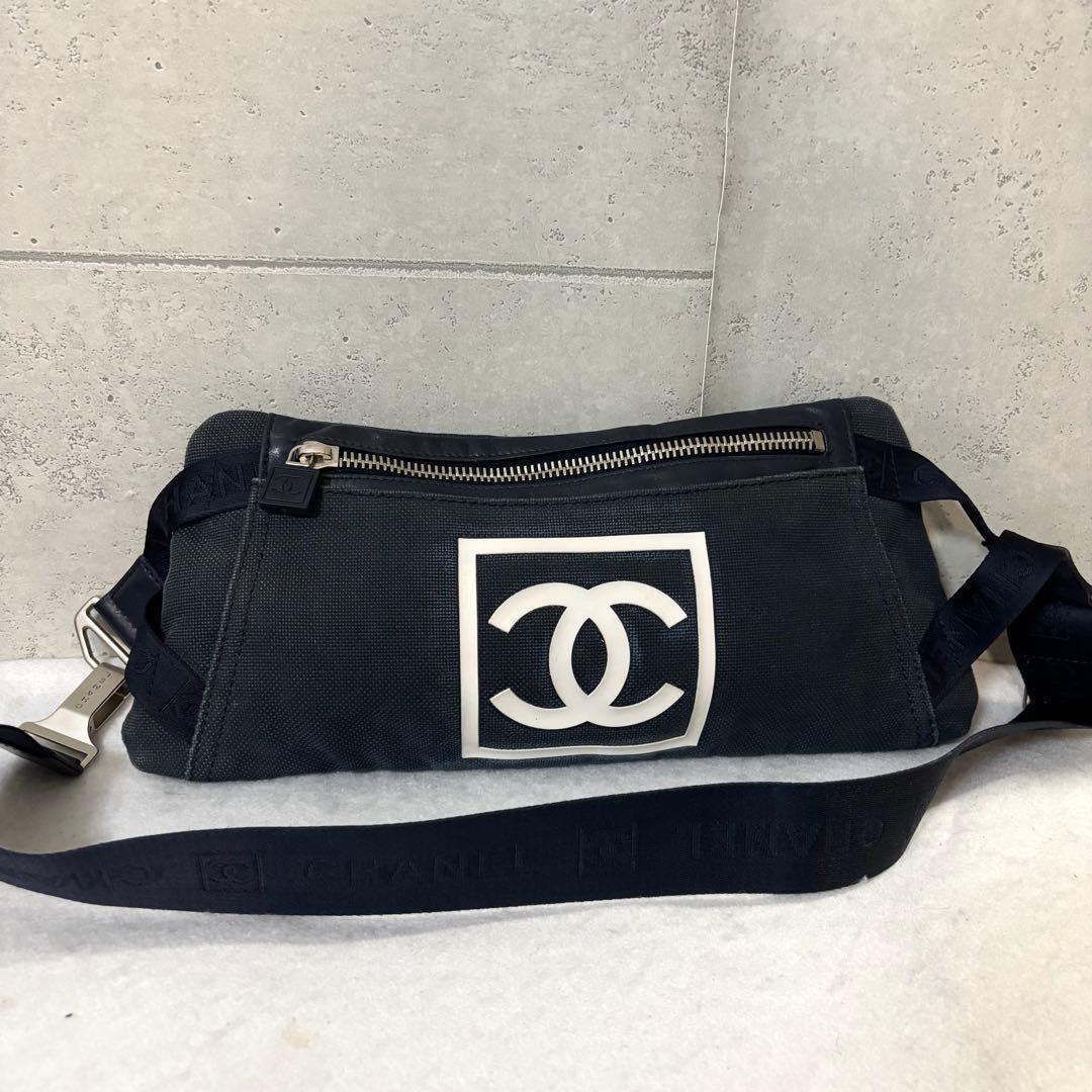 ［美品］シャネル　スポーツライン　ウエストポーチ　デカココ　ネイビー　キャンバス 美品］シャネル スポーツライン ウエストポーチ デカココ ネイビー
