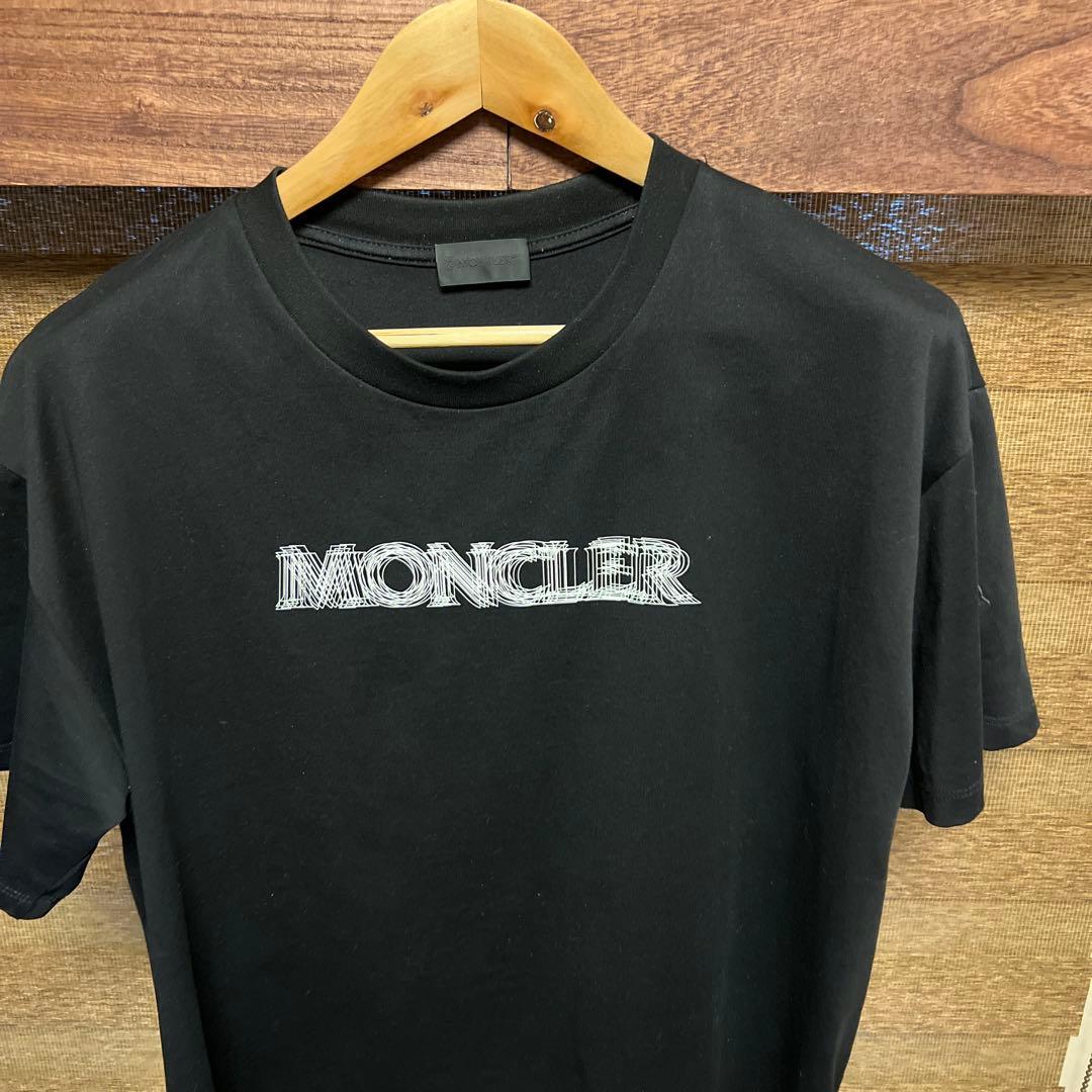 MONCLER 黒 Tシャツ ラバーロゴ付き Black Flocked Logo Cotton T-Shirt - Polos & T-shirts for Men