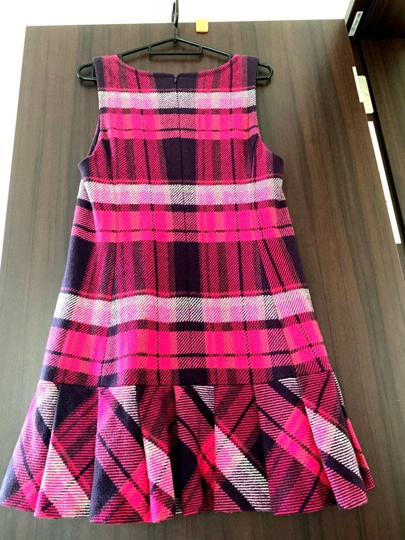 美品】BURBERRYピンク系ウールチェック ノースリーブミニワンピース 38