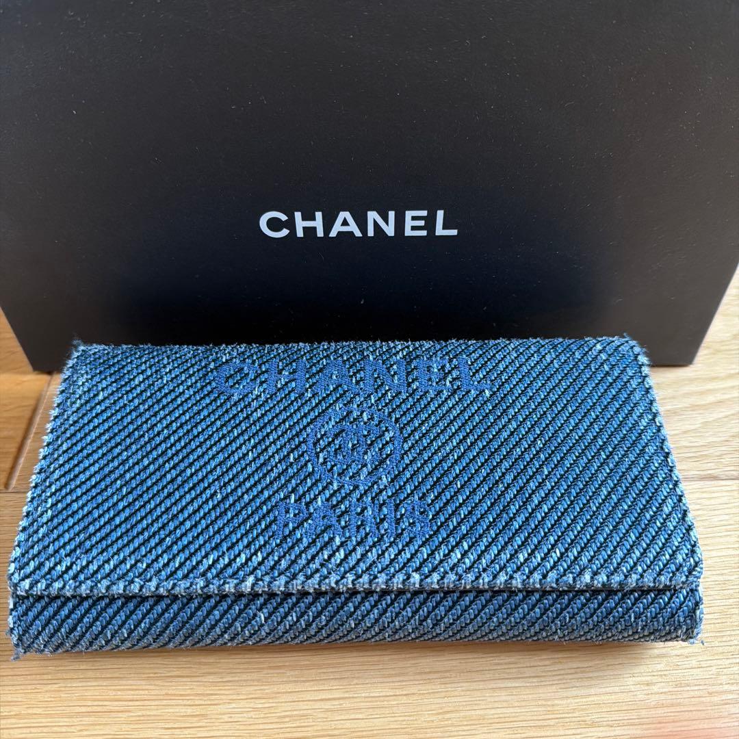 CHANEL 長財布 CHANEL シャネル 二つ折り長財布 カンボンライン カーフレザー