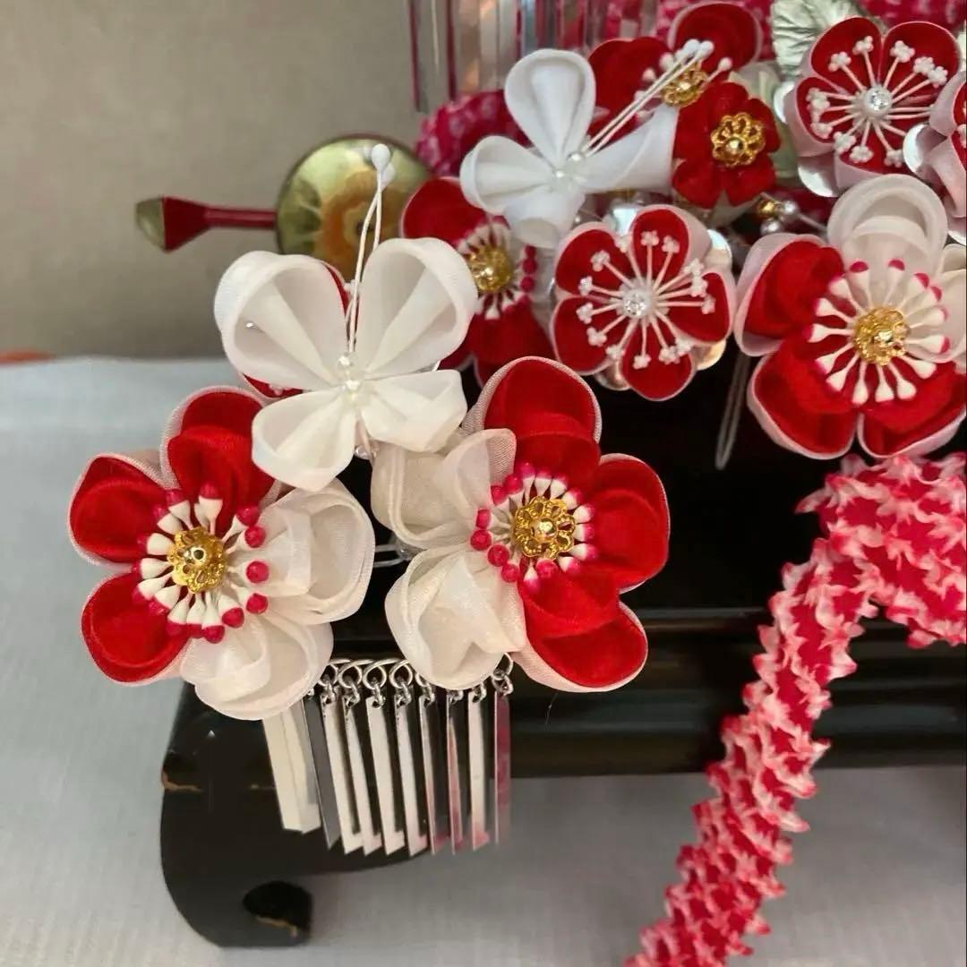 専用 勝山classical beauty 梅花と蝶々 平打ち簪 水引 赤鹿の子