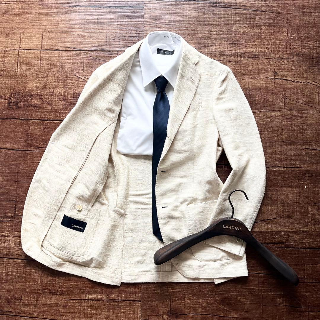 LARDINI シルク100% 春夏 ホワイト ジャケット サイズ42