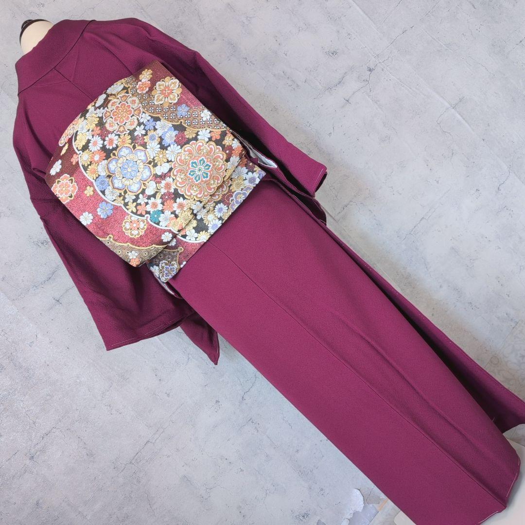 色無地 着物 フルセット 正絹 マゼンタ 赤紫 しつけ糸 O10 - メルカリ