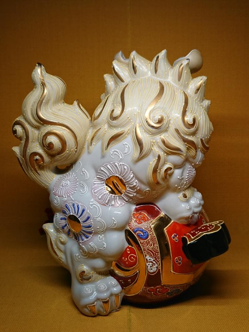 美品】獅子 シーサー 九谷 陶器 置物 インテリア 工芸品 美術品 A1192
