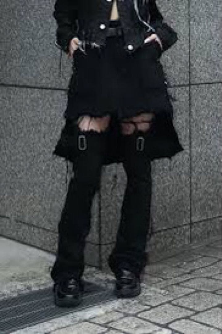Leg Cutout Bondage Denim Skirt 黒M