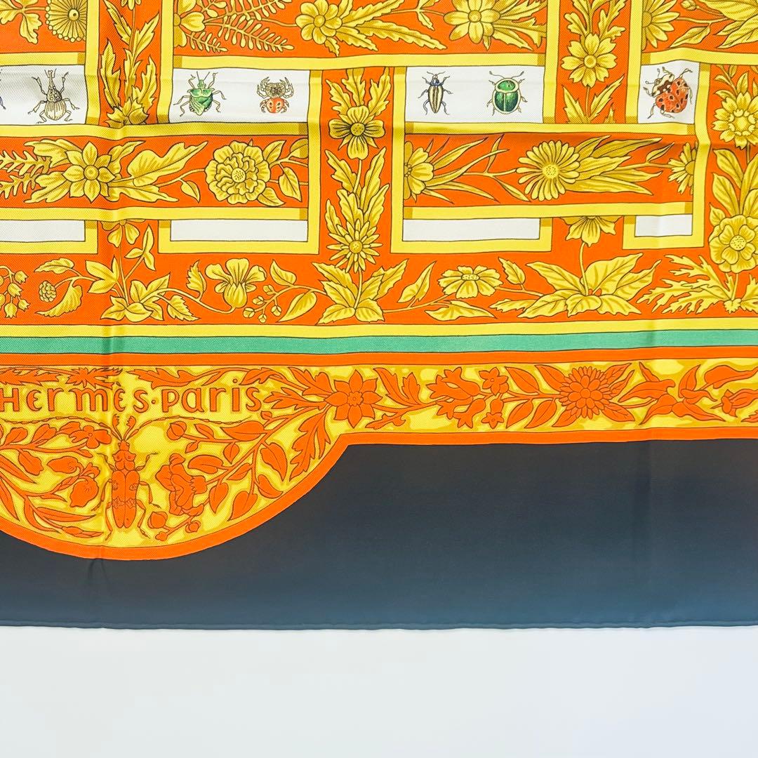 美品 エルメス シルクスカーフ カレ90 夏の宝石 黒 オレンジ - メルカリ