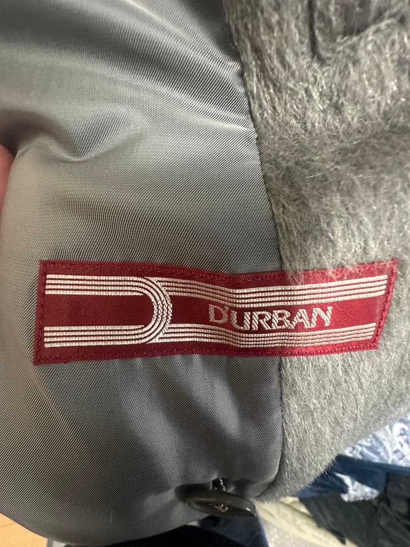 D'URBAN グレー ダブルブレスト コート ファー チェスター アルパカ
