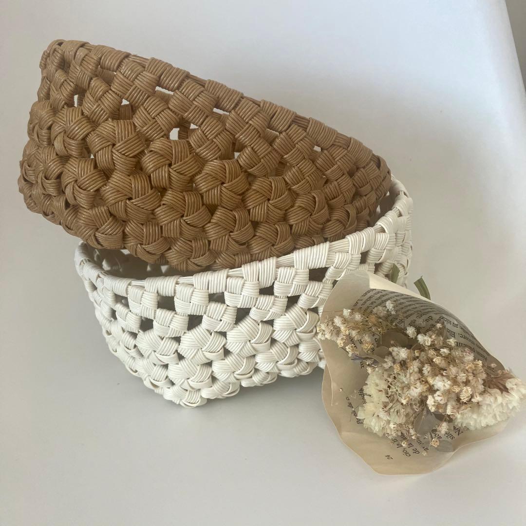 シンプル＊オーバルバスケット＊花結び 白 クラフトバンド
