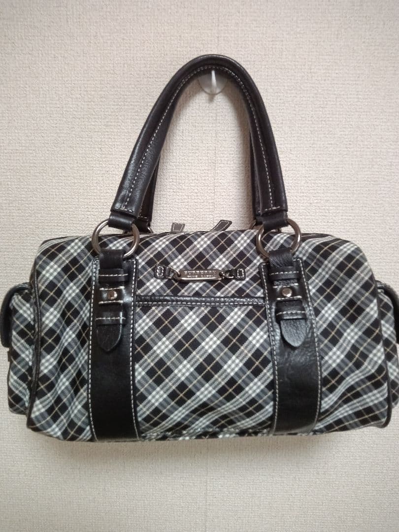 バーバリーブルーレーベル　マイクロ　チェック　ボストン　ブラック　希少 バーバリーブルーレーベル マイクロ チェック ボストン ブラック 希少