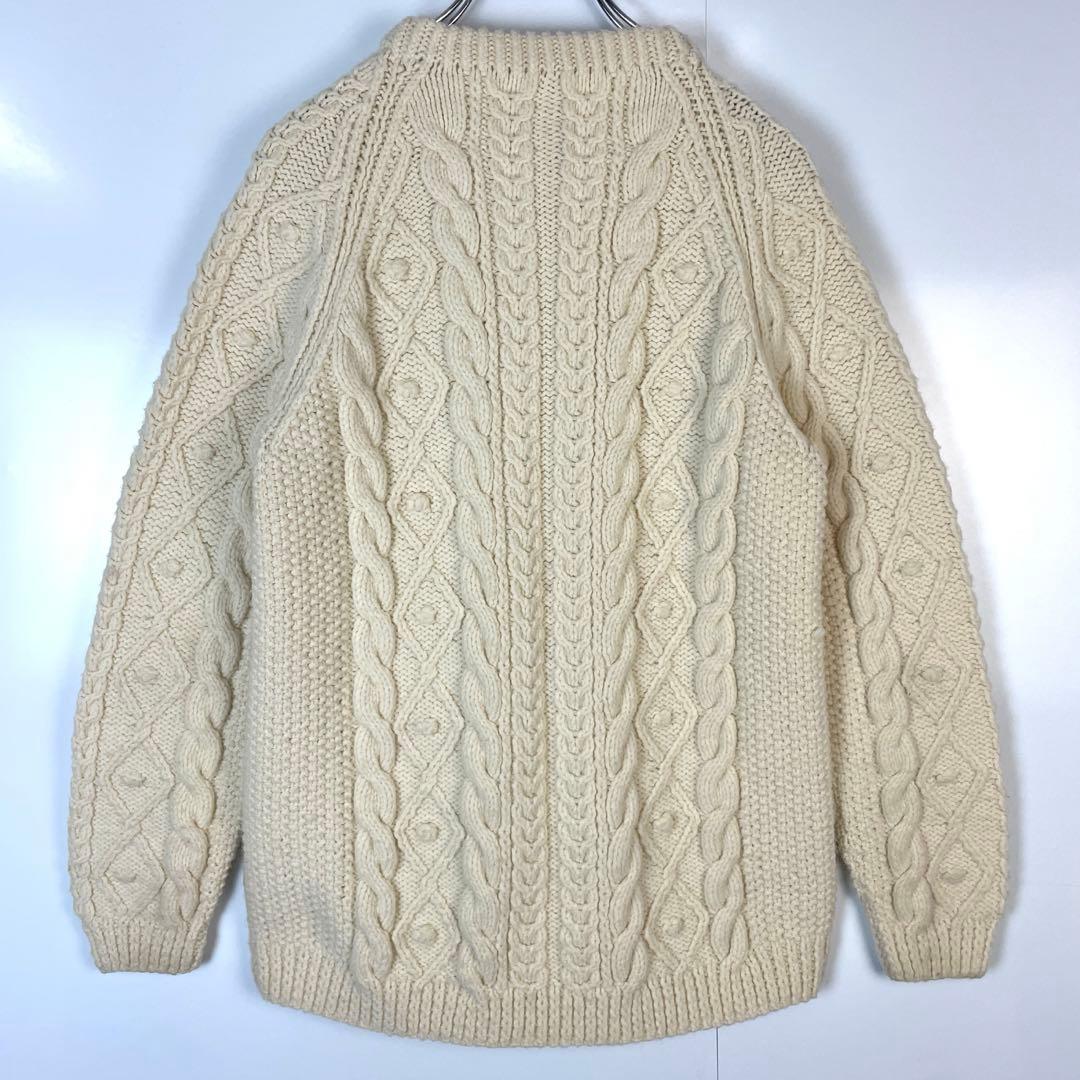 ヴィンテージアランニットフィッシャーマンセーター白オフホワイト