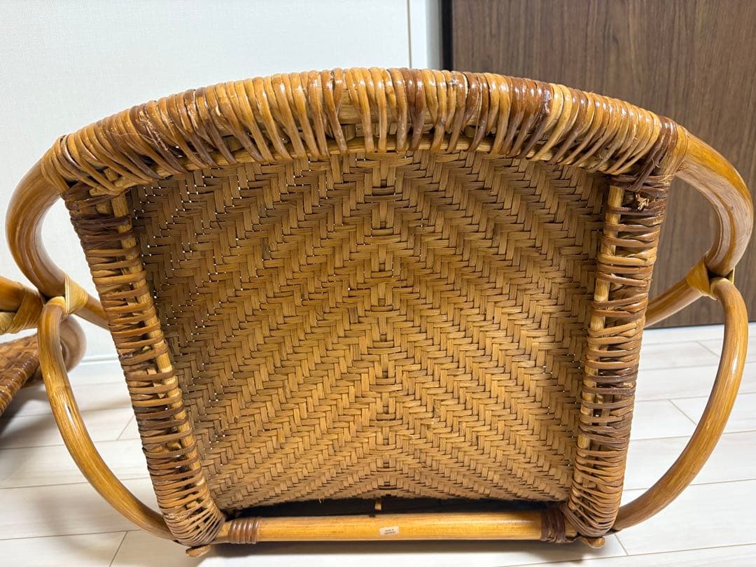 ラタン 丸座椅子 2台セット アジア レトロ