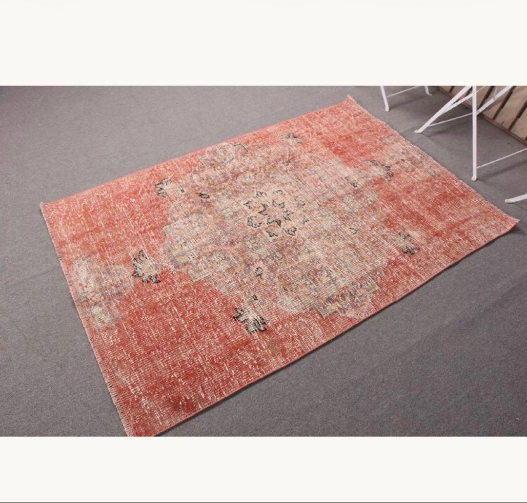 シャビーレッドコーラル116×174ブラック メダリオン トルコ