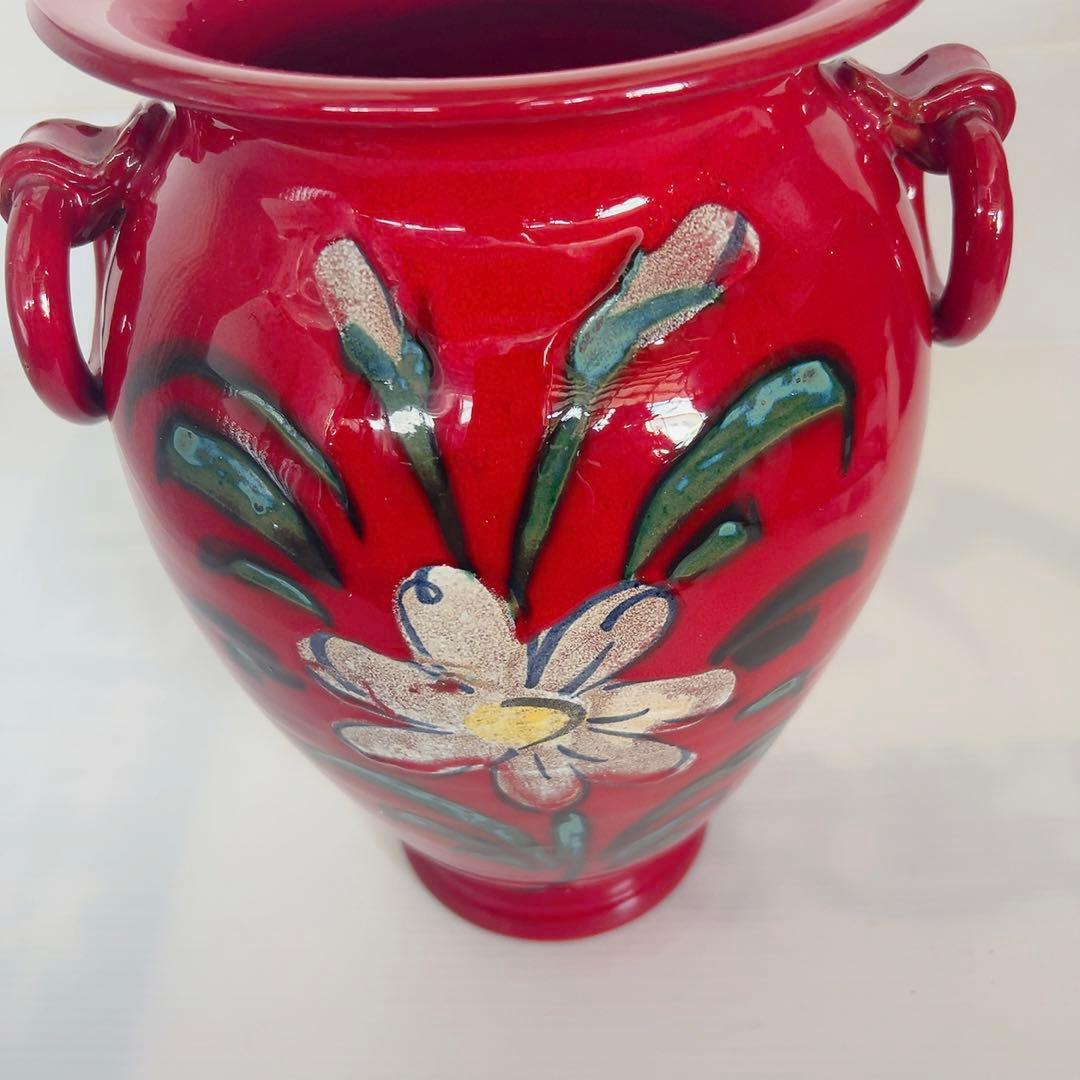 花瓶 花器 陶器 傘立て 赤 イタリア製 花模様 傘立 花柄737 - メルカリ