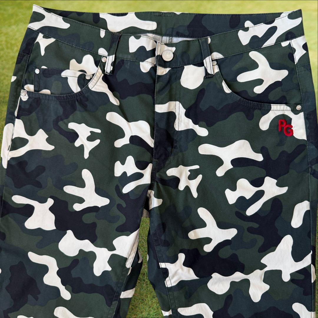 美品 パーリーゲイツ パンツ 迷彩 黒 白 緑 カーキ M〜L相当 カモ柄 4