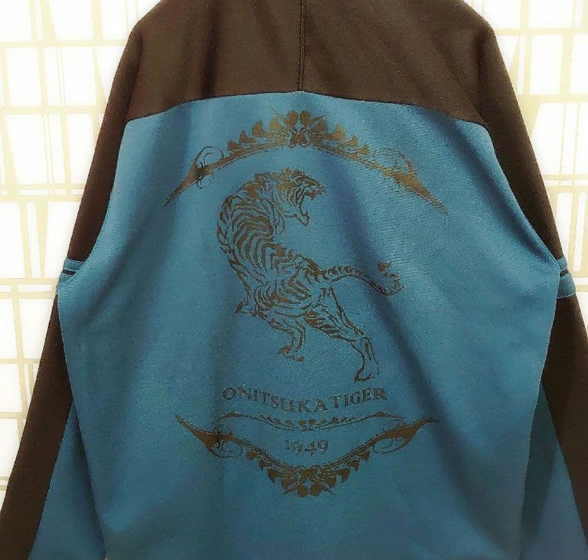 好配色 オニツカタイガー トラックジャケット 見返り虎 刺繍ロゴ 青系 L