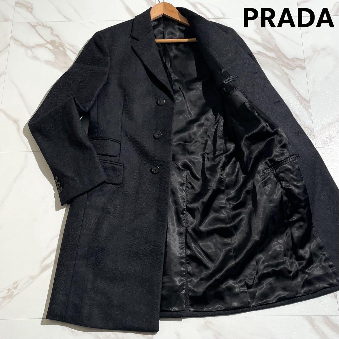 極美品 PRADA カシミヤ混 チェスターコート ヘリンボーン 【165】 極美品 PRADA カシミヤ混 チェスターコート ヘリンボーン 【165】 極美