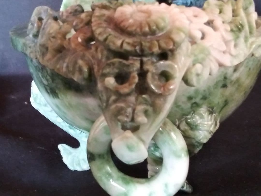 玉製花薫(香炉) 南陽翡翠(独山玉)製 中国工芸品 置物 NO.836 - メルカリ