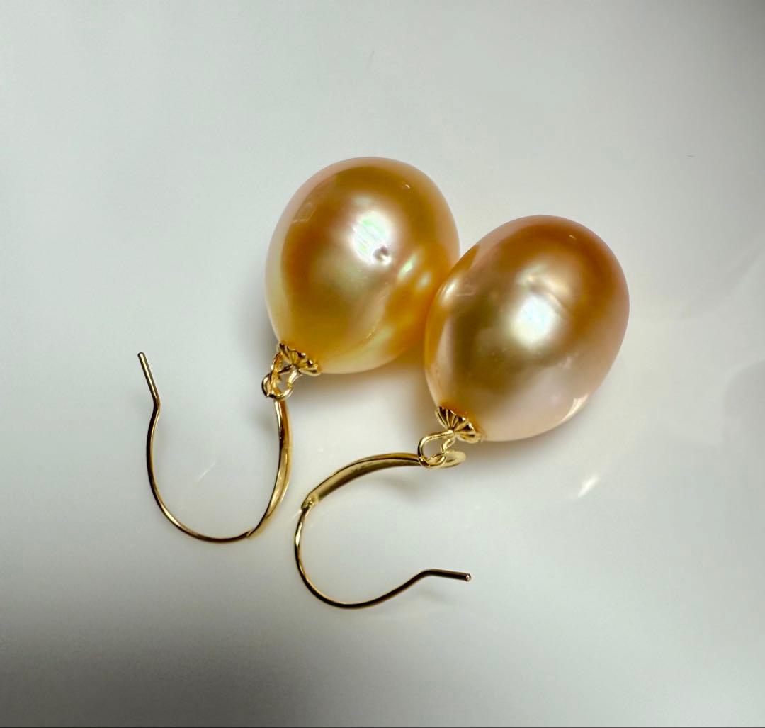 A6820 南洋真珠 天然 本真珠 ピアス 18k 海水 真珠 ゴールドパール