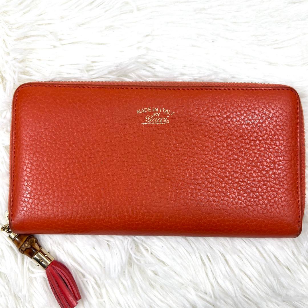極美品✨グッチ バンブー スウィングロゴ ラウンドジップ 長財布 タッセル