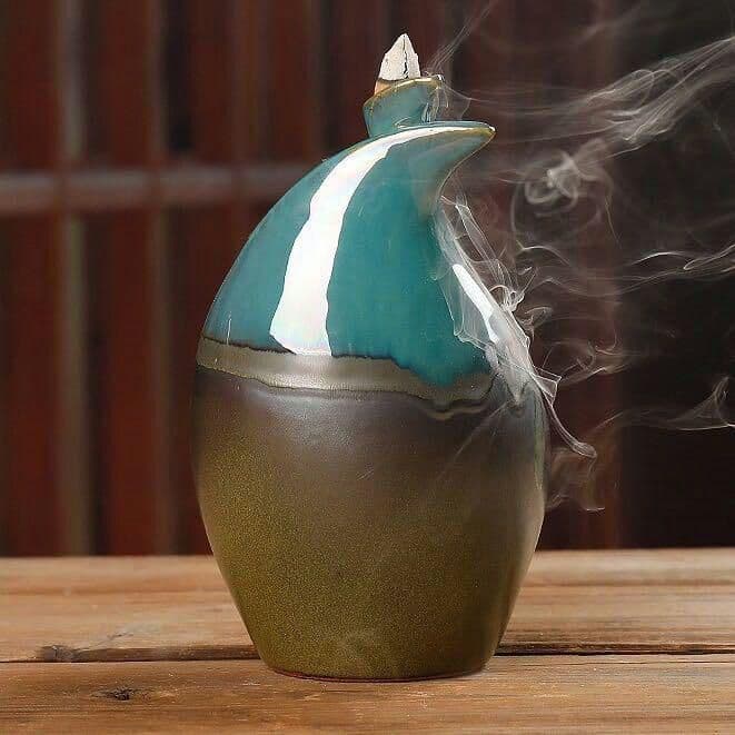 陶磁器逆流香炉蓮の葉青の左右に花源香炉家居置物 G103875085