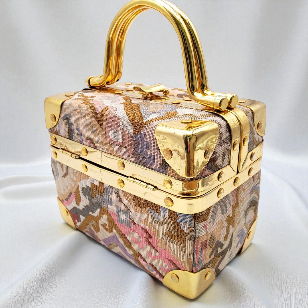 美品 ヴィンテージ調 タペストリー トランクバッグ バニティ 織物 ゴールド金具 imgrc0102940641.jpg