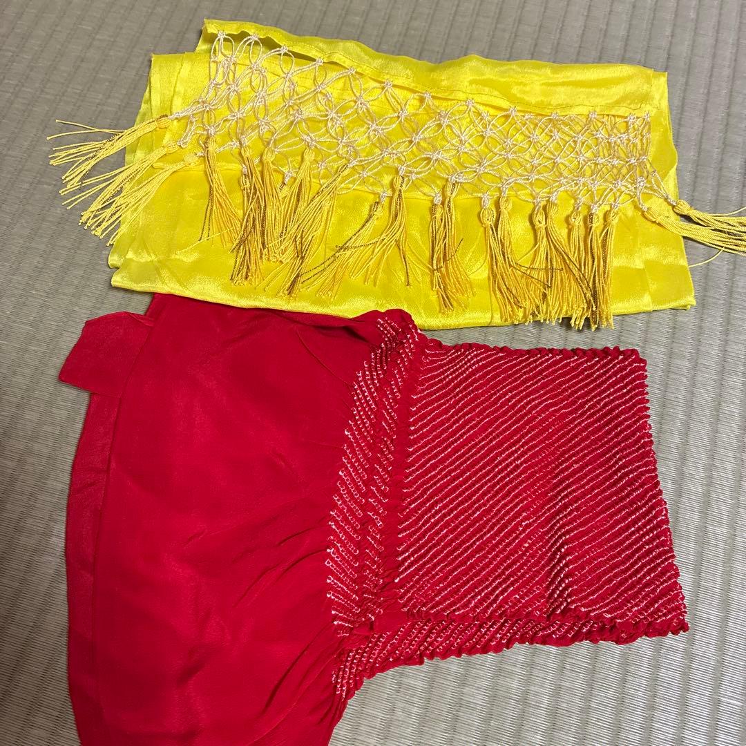 七五三用 子供用着物 グリーン系黄色とピンクの花柄130