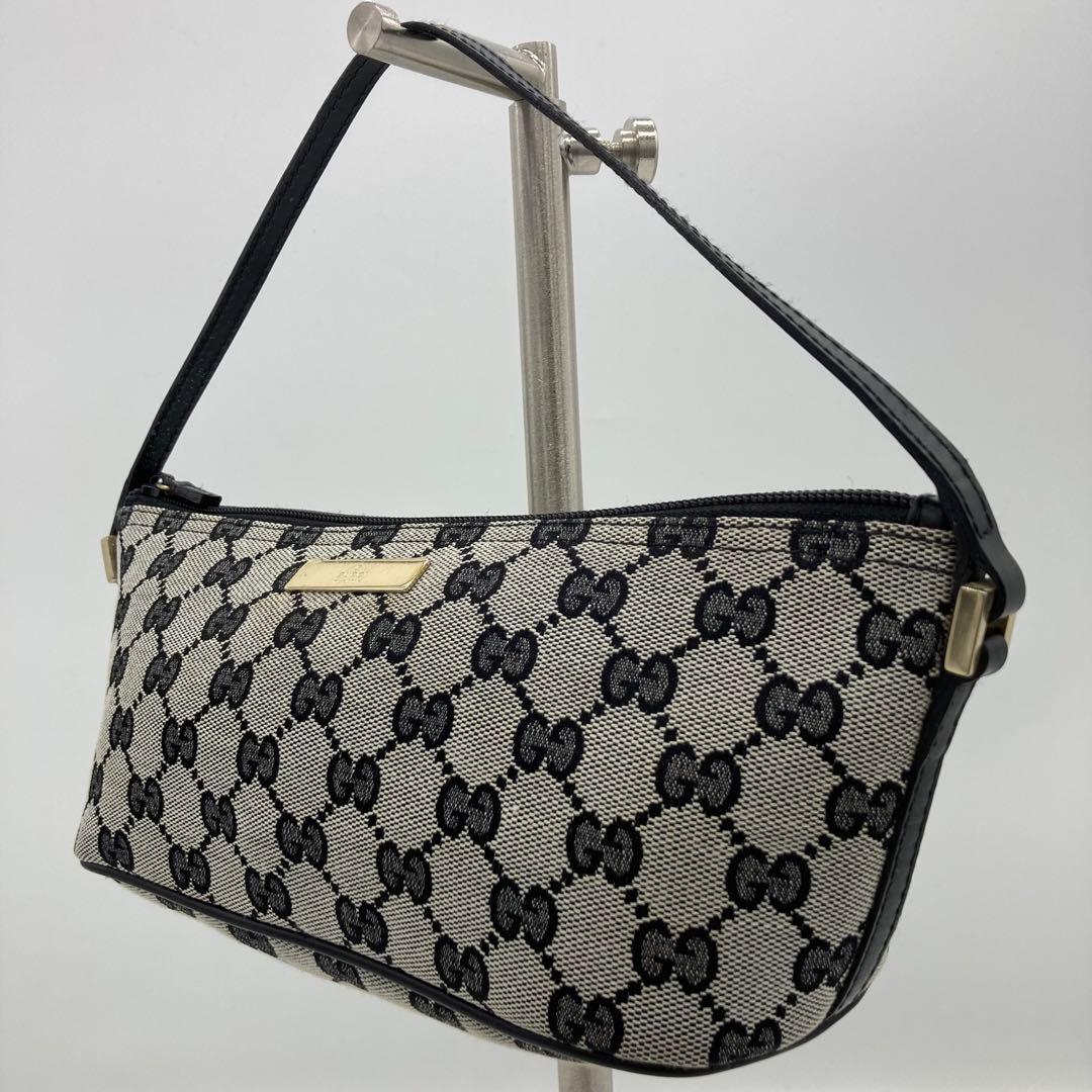 GUCCI アクセサリーポーチ GG キャンバス グレー ブラック コンパクト