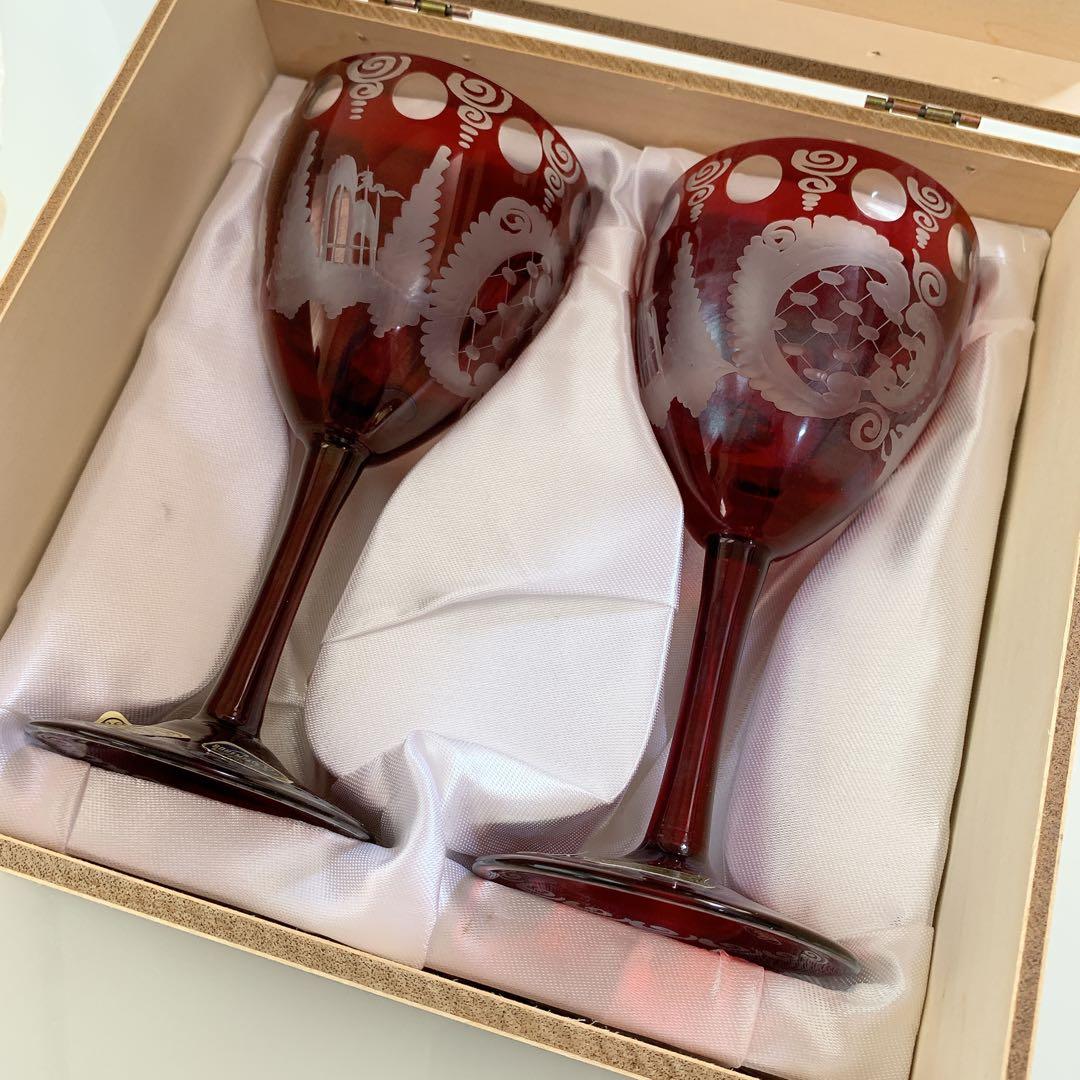BOHEMIA ボヘミア ペアワイングラス 赤クリスタル 新品 チェコ製