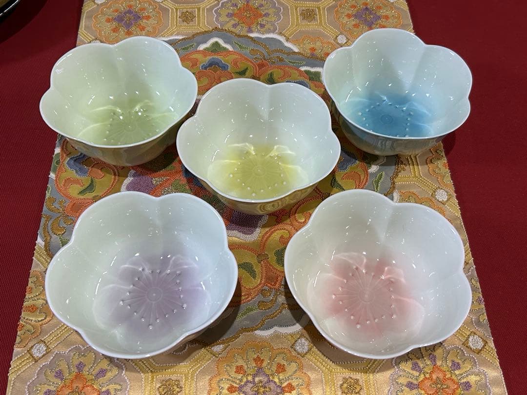 5名様 春お膳 庫山窯お雛様湯呑み茶碗 蓋物など35点 未使用 桜梅