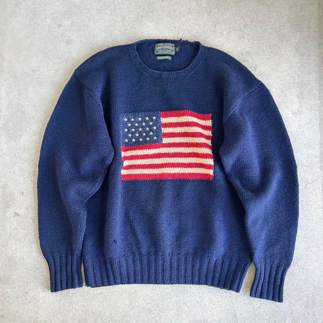 【polo country】ポロカン　ハンドニット　星条旗　80s XL polo country】ポロカン ハンドニット 星条旗 80s XL - メルカリ