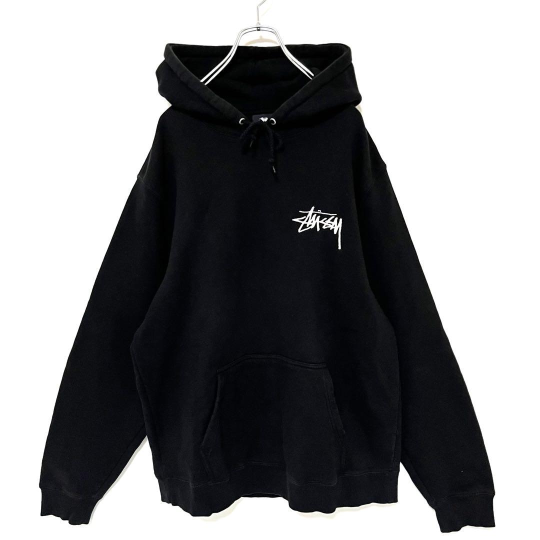 STUSSY】 ステューシー 両面刺繍ロゴ パーカー 黒 L ☆希少デザイン